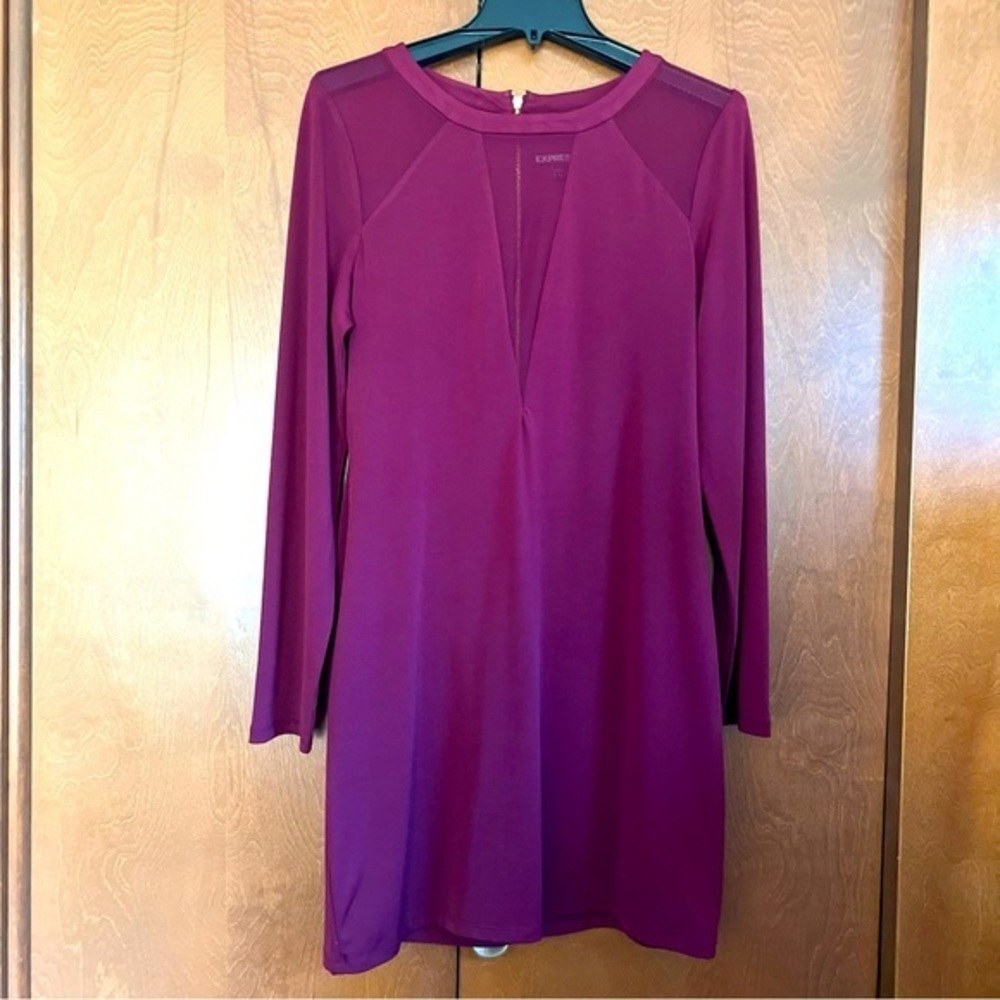 Express Wine Colored Dress Size Large. Sheer Neckline and Shoulder Inserts
